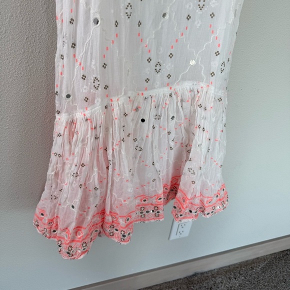 Juliet Dunn Nomad Embroidered Mirrored Cotton Mini Dress White Coral Boho 6/8 - Picture 13 of 15